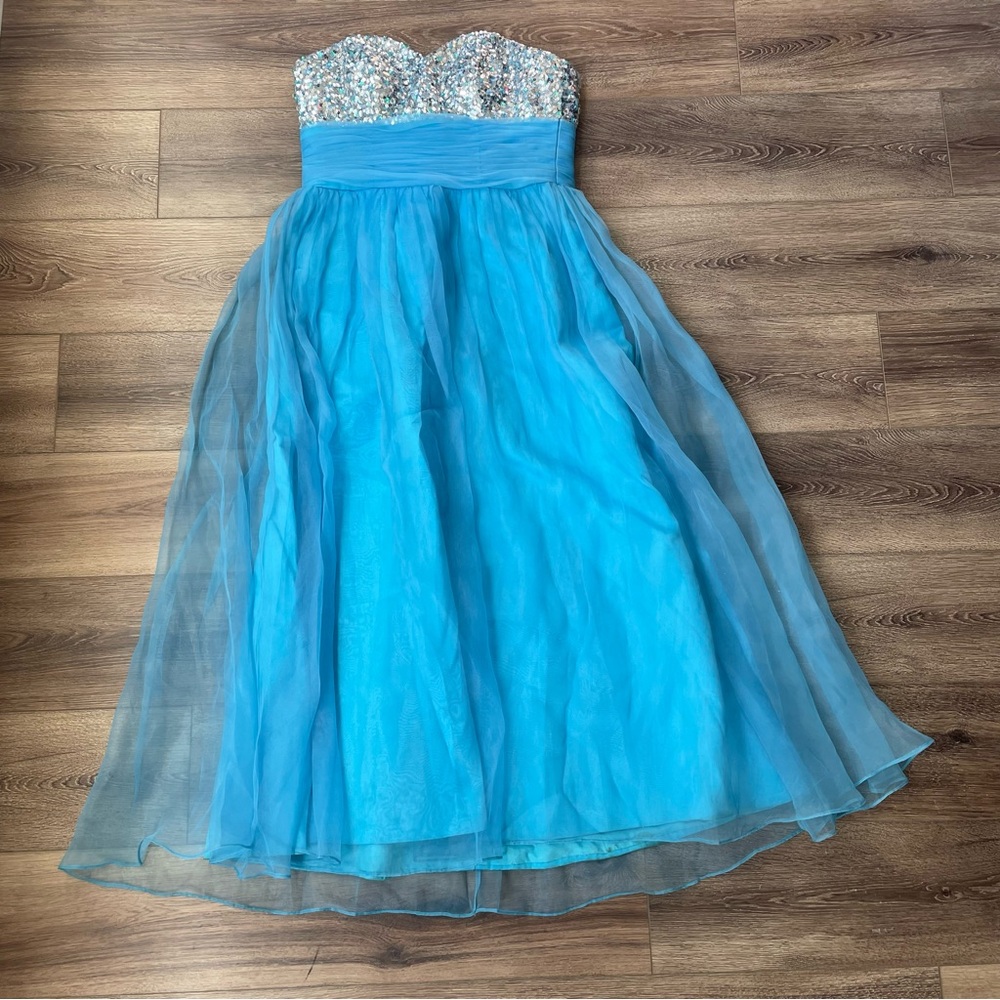 Jewel Breasted Strapless Corset Prom Dress 10 Blue and Silver